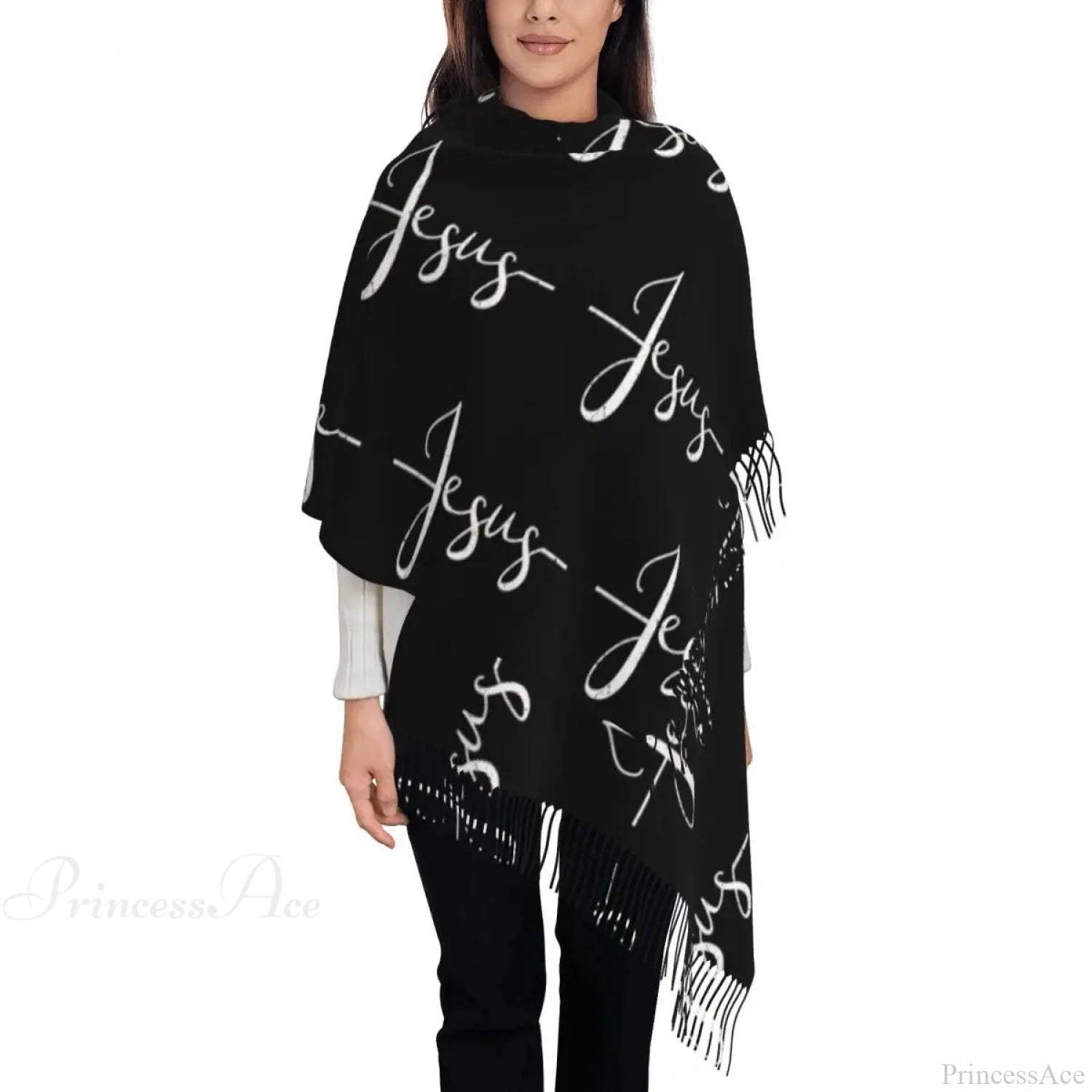 Jesus Saved My Life Warm Winter Christian Faith Shawl Wrap Scarf Black 4 / 72X197Cm Scarfs-L