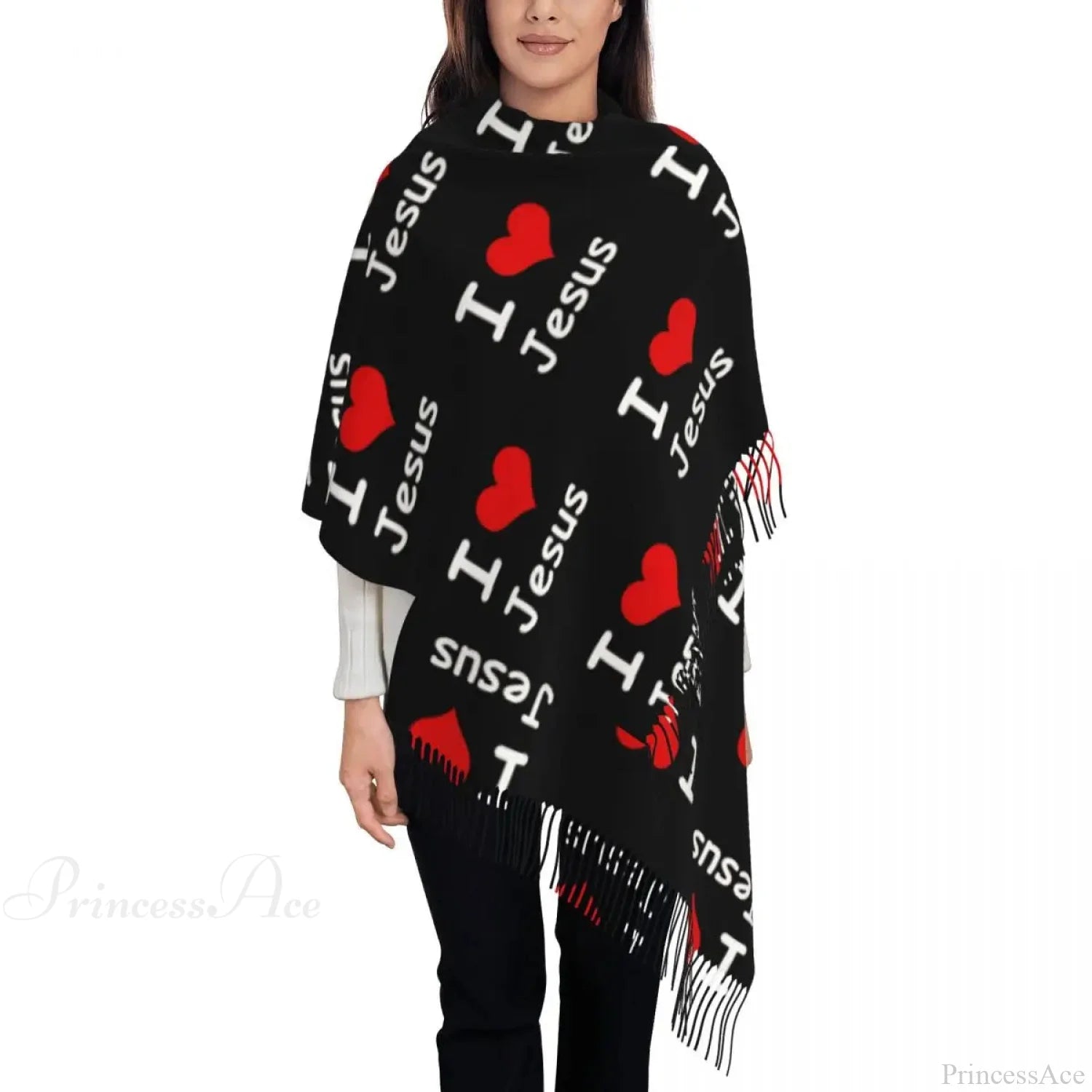 Jesus Saved My Life Warm Winter Christian Faith Shawl Wrap Scarf Red Heart / 72X197Cm Scarfs-L