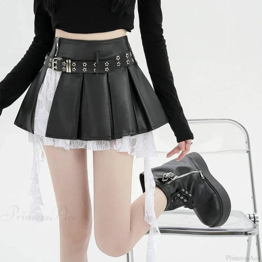 Joined Lace Border A-line Skirt Black / S