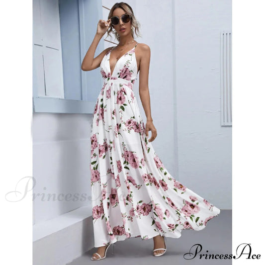 Julian Floral Stylish Chiffon A-Line Dress White / S S.o. Long Dresses