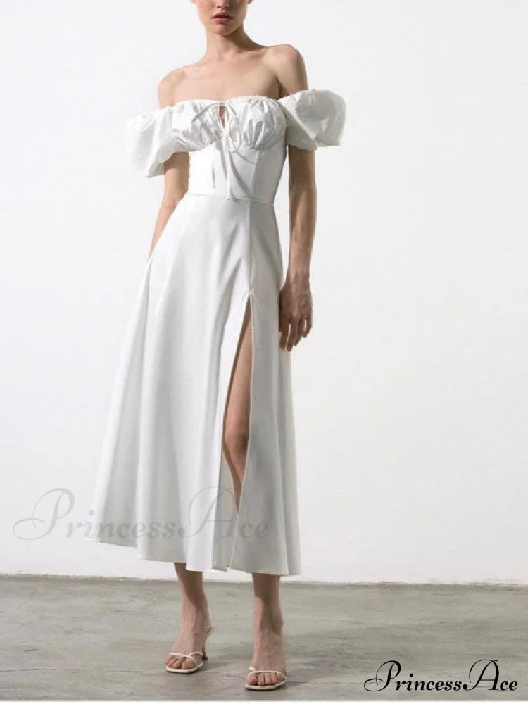Katie Off Stylish Shoulder Midi Dress White / L Dresses