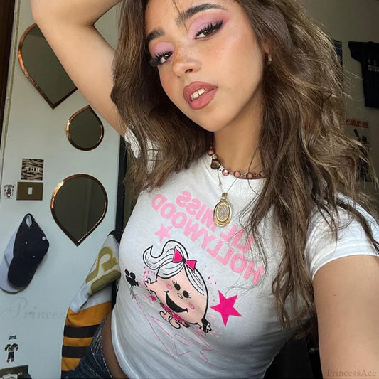 Kawaii Short Sleeve Crop Top T-shirt WHITE / S t-shirt-250223