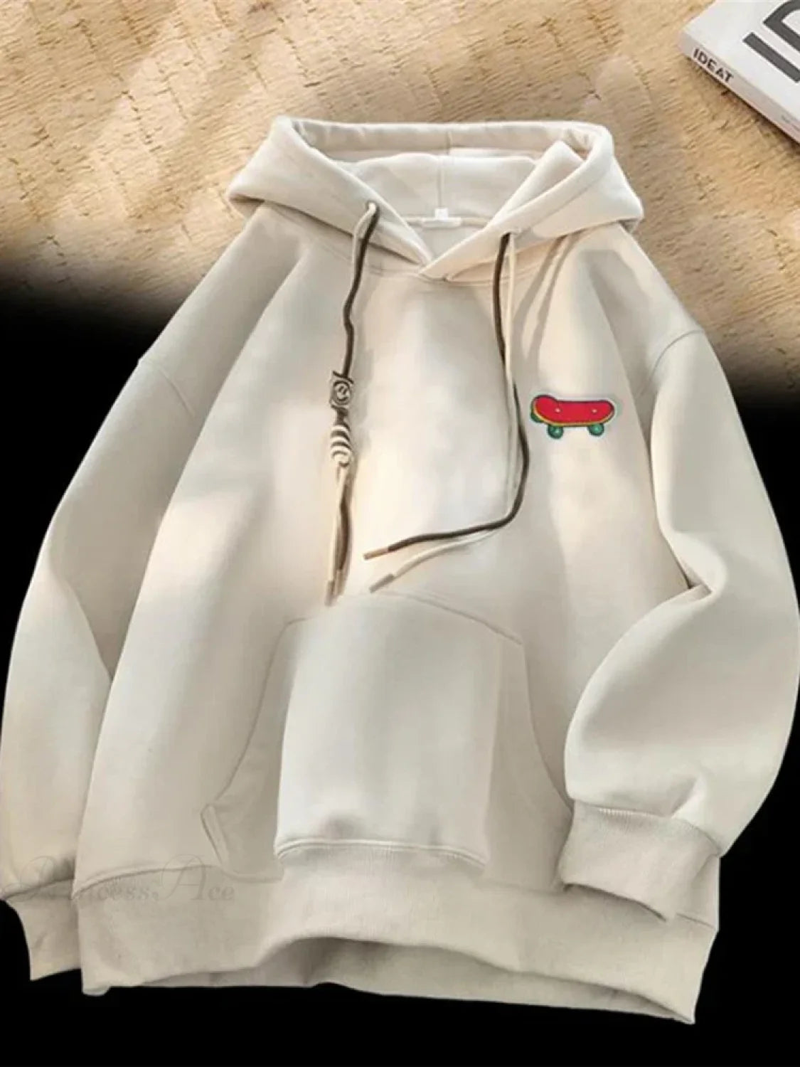 Kawaii Skateboard Graphic Cotton Fleece Hoodie apricot / M(40-45KG)