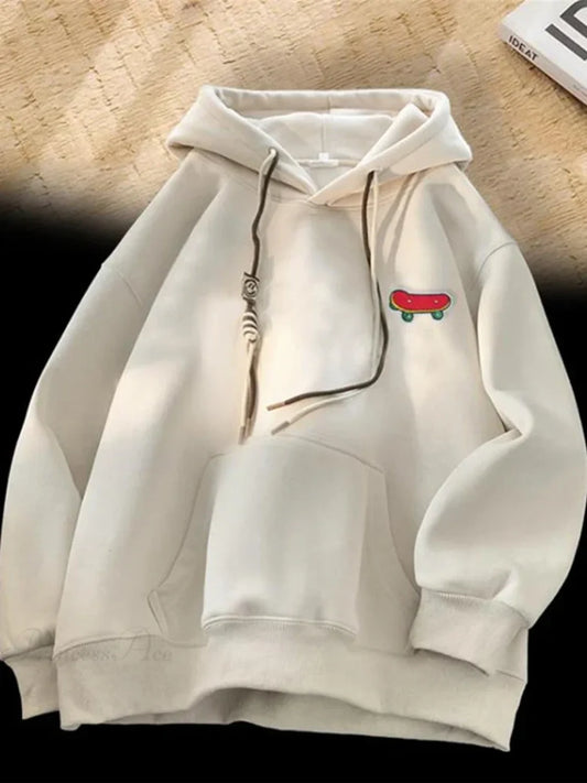 Kawaii Skateboard Graphic Cotton Fleece Hoodie apricot / M(40-45KG)