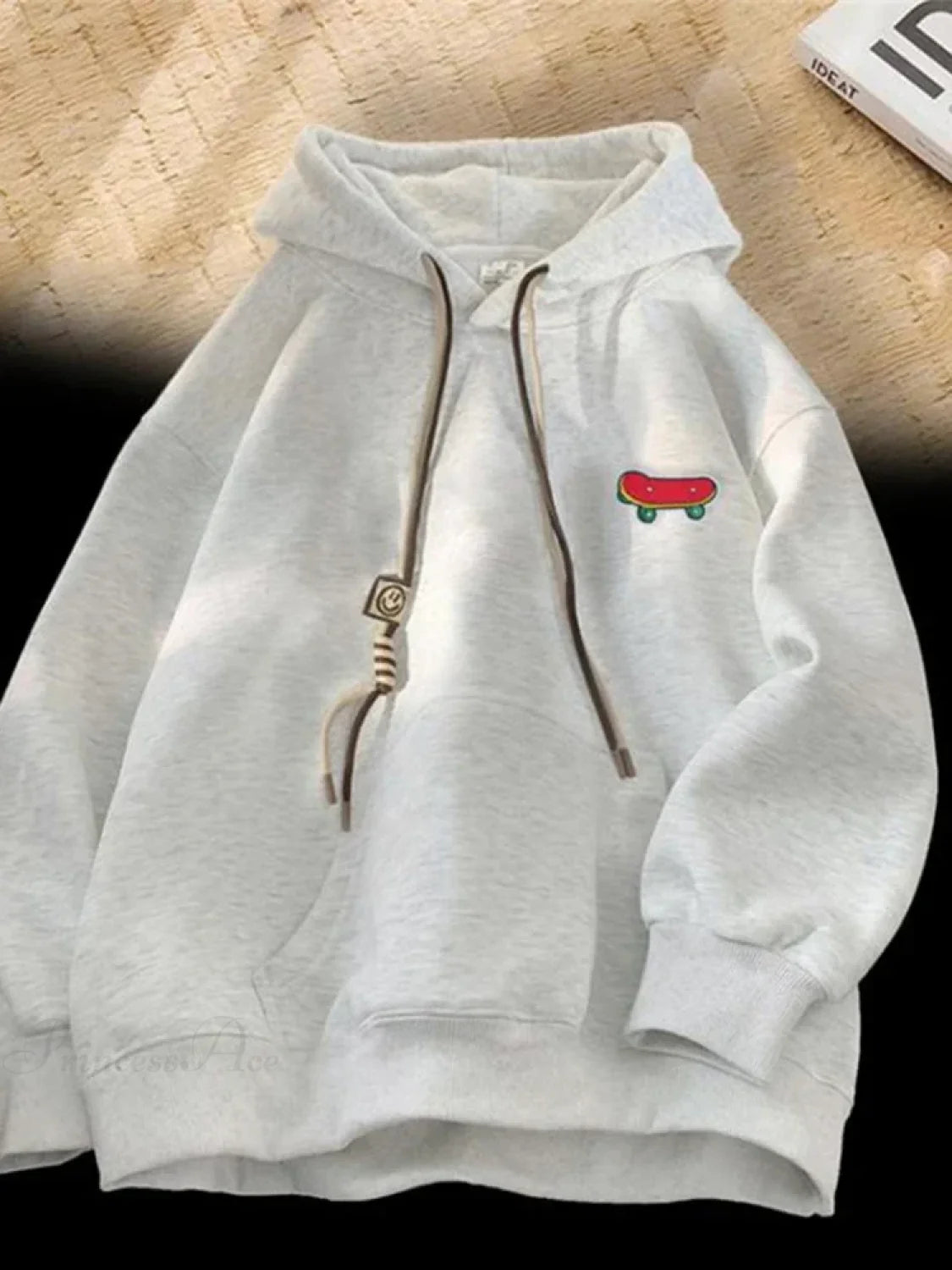 Kawaii Skateboard Graphic Cotton Fleece Hoodie GRAY / M(40-45KG)