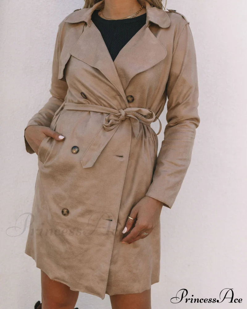 Khaki Bruin Trench Coat With Pockets Coats-L