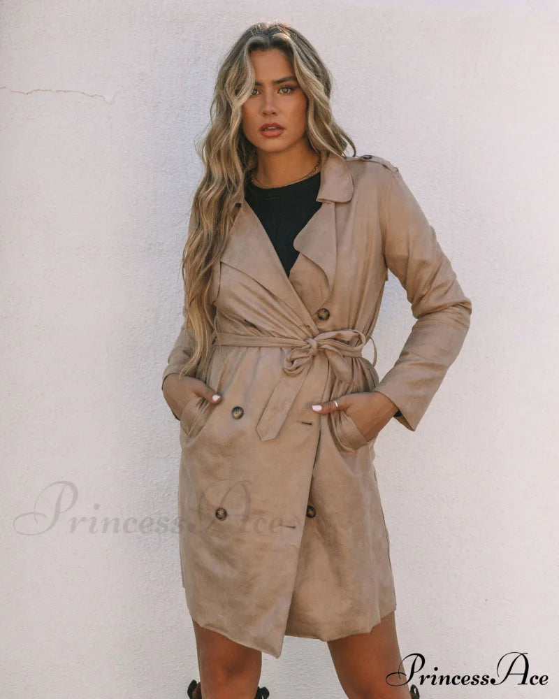 Khaki Bruin Trench Coat With Pockets Coats-L