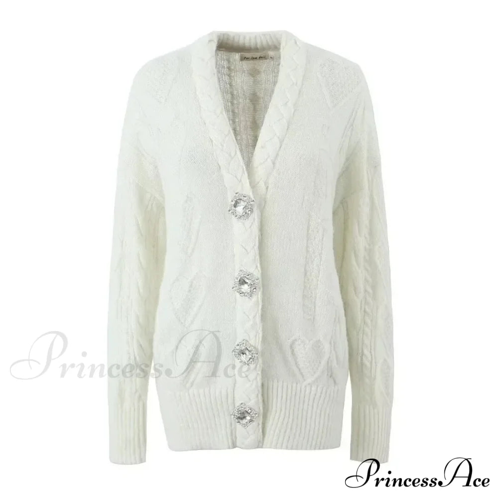 Knit Diamond Pink Cardigan Beige1 / S Cardigan-241208