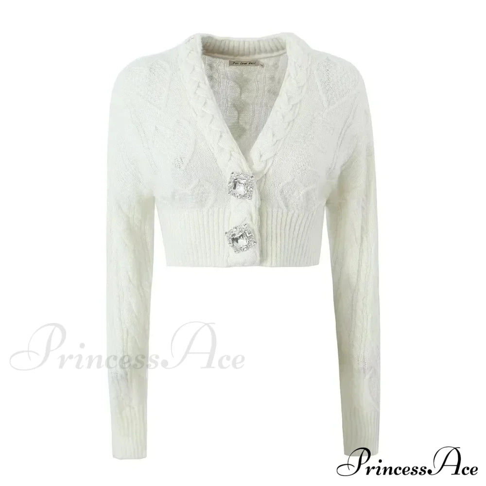 Knit Diamond Pink Cardigan Beige2 / S Cardigan-241208