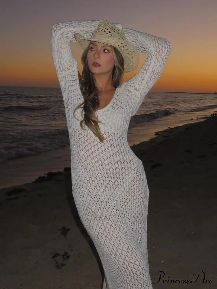 Knit Flare Stylish Long Sleeve Dress Hollow-Out