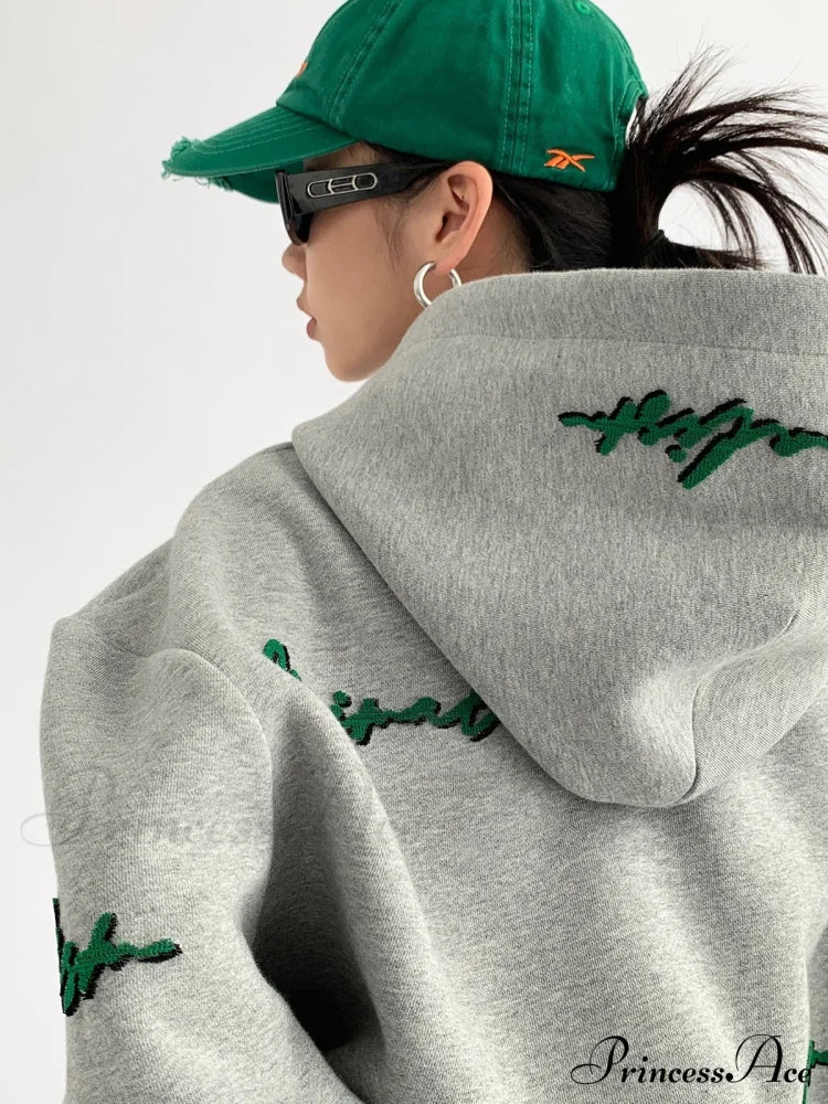 Knit Lettering Stylish Embroidery Hoddie