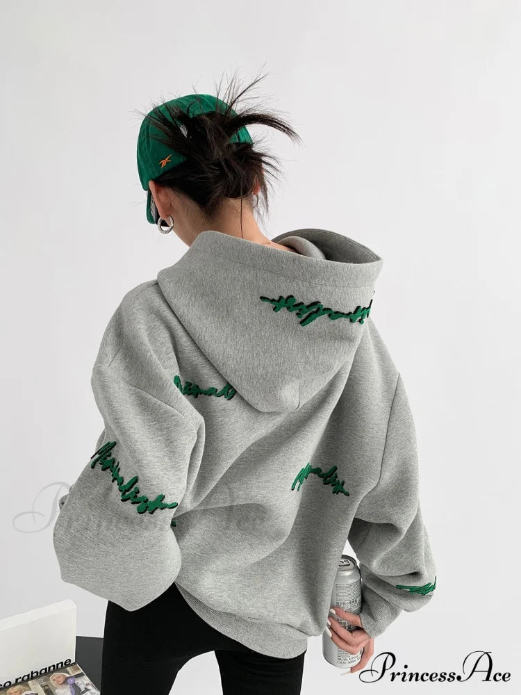 Knit Lettering Stylish Embroidery Hoddie