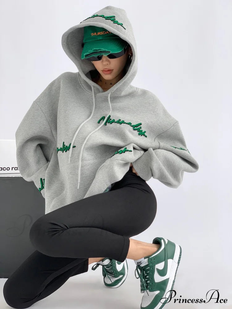 Knit Lettering Stylish Embroidery Hoddie