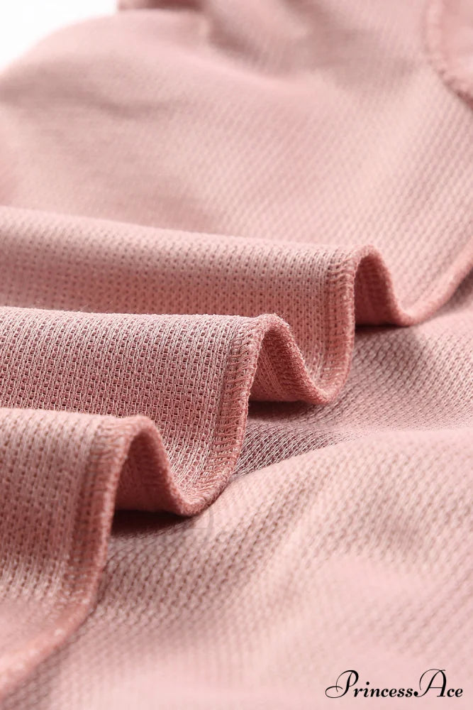 Knit Neck Pullover Ribbed Pink Round Sweatshirt Sweaters-L