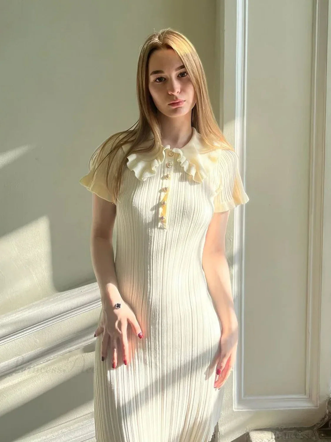 Knit Retro Single-Breasted Mini Dress minidress-250223