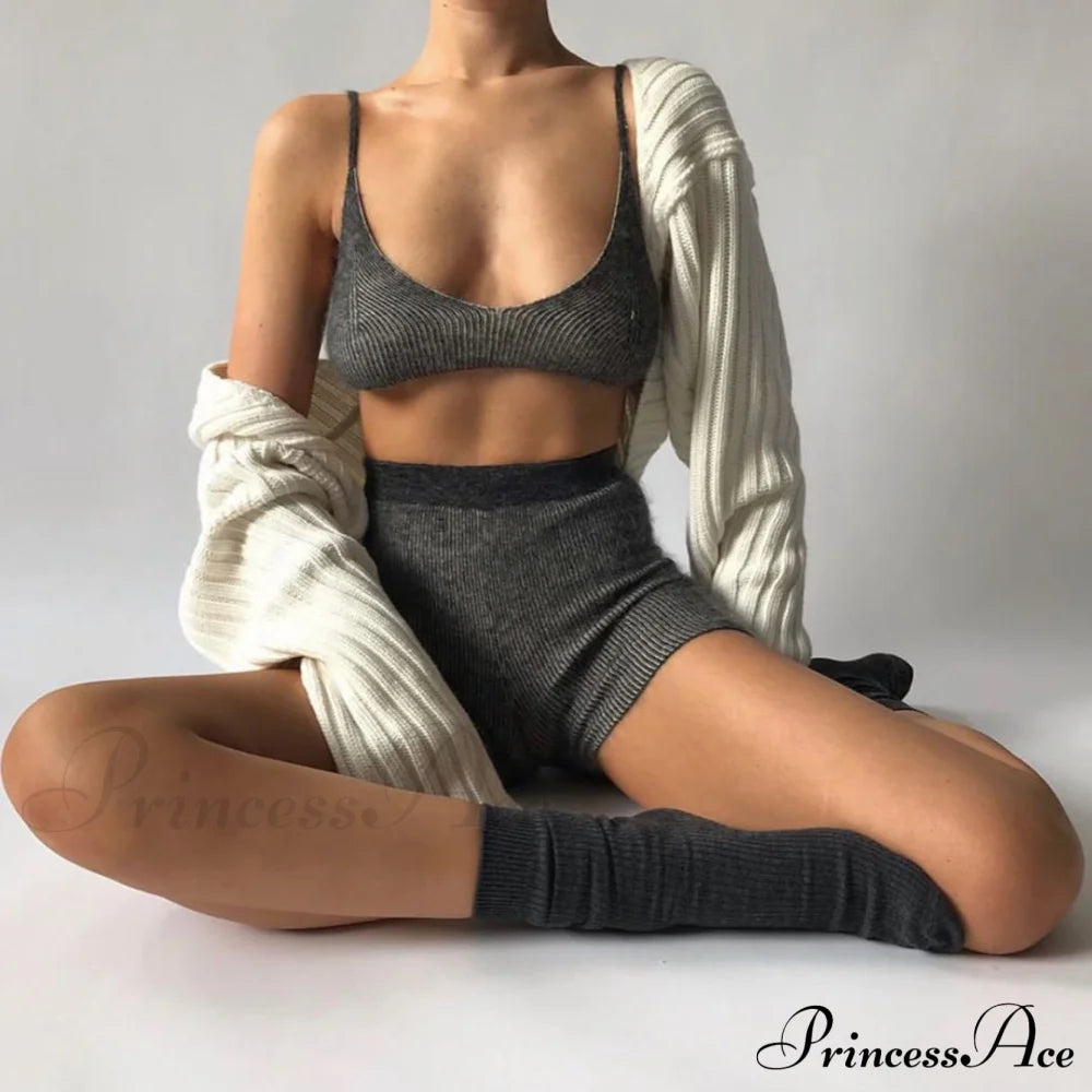 Knit Sweater Stylish Cropped Sleeve Sweaters-L