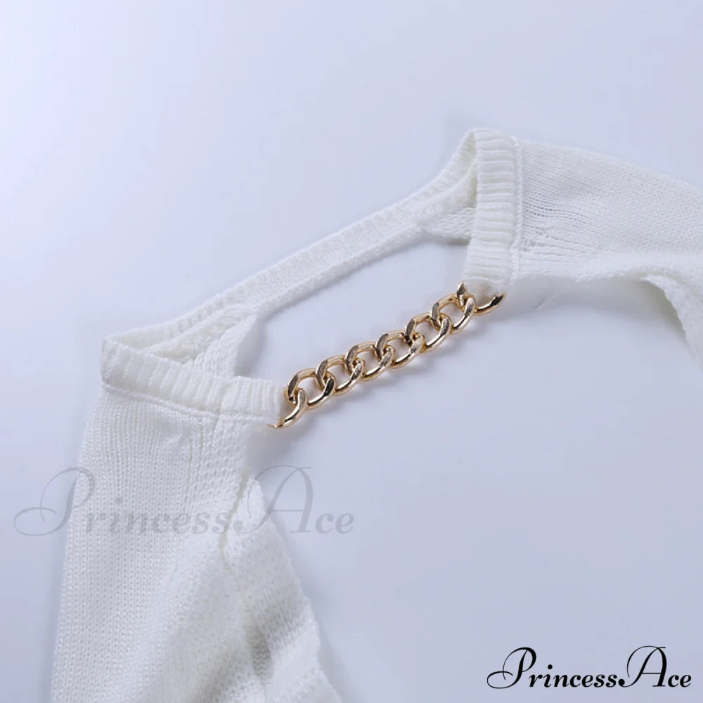 Knit Sweater Stylish Cropped Sleeve Sweaters-L