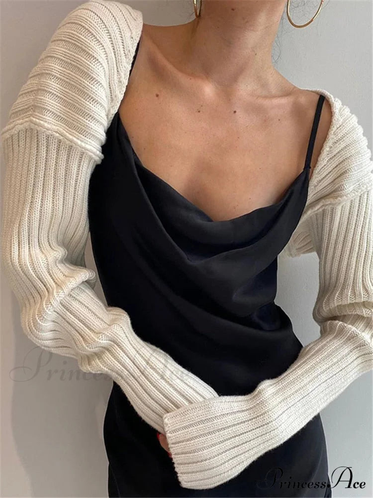 Knit Sweater Stylish Cropped Sleeve Sweaters-L