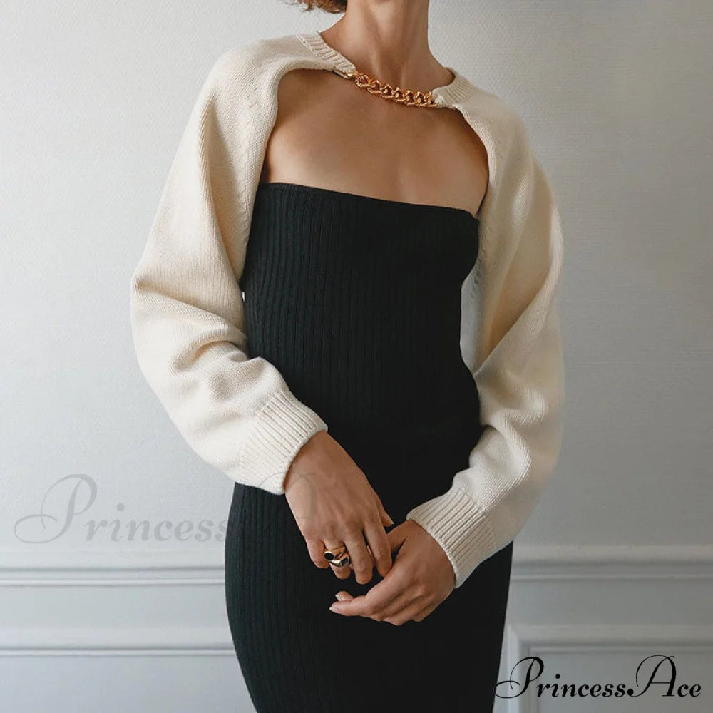 Knit Sweater Stylish Cropped Sleeve Sweaters-L