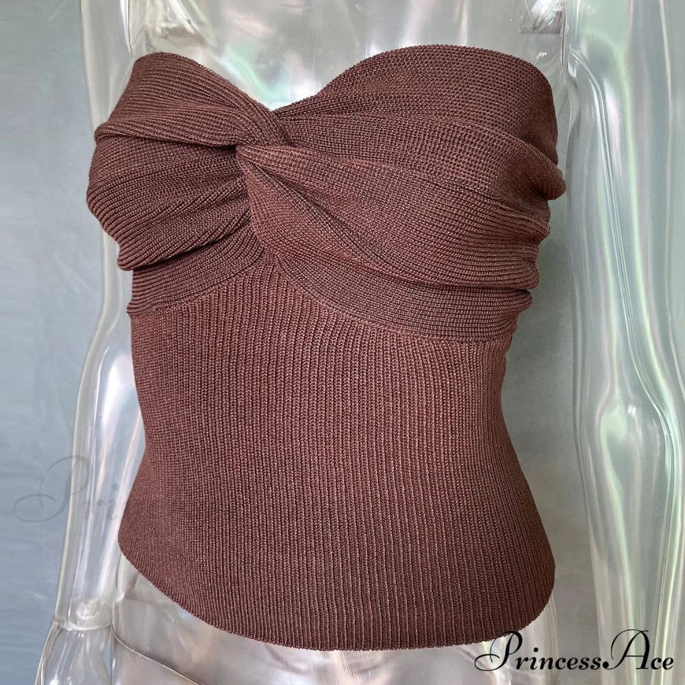 Knit Twisted Stylish Tube Top Shirts & Tops