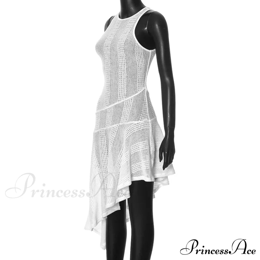 Knit White Asymmetrical Charming Tank Midi Dress