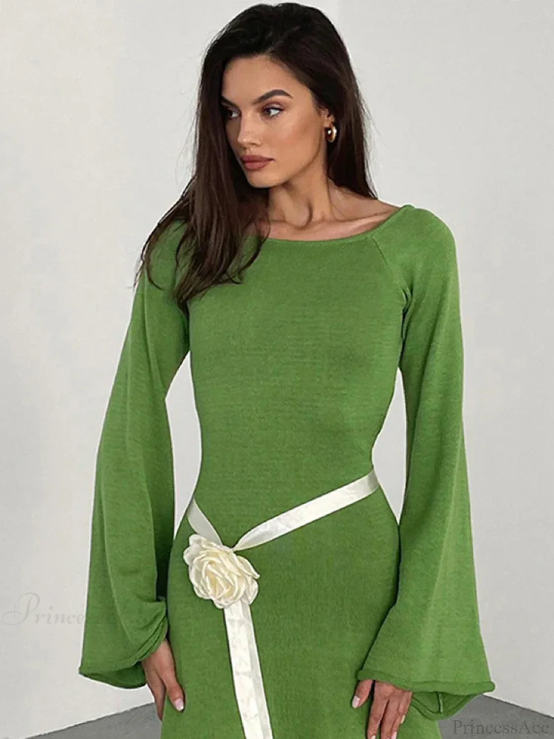 Knitted Backless Lace Up Bikini Cover Up Green long dress / S
