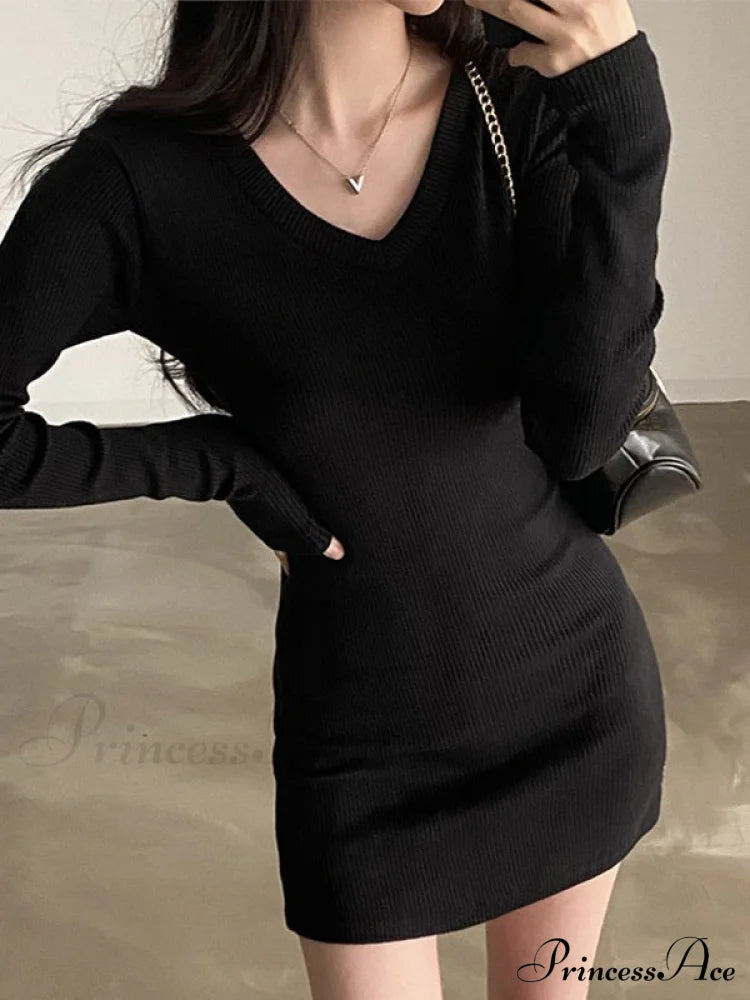 Knitted Batwing Sleeve Trendy High Waist Midi Dress Black / S Mini Dresses