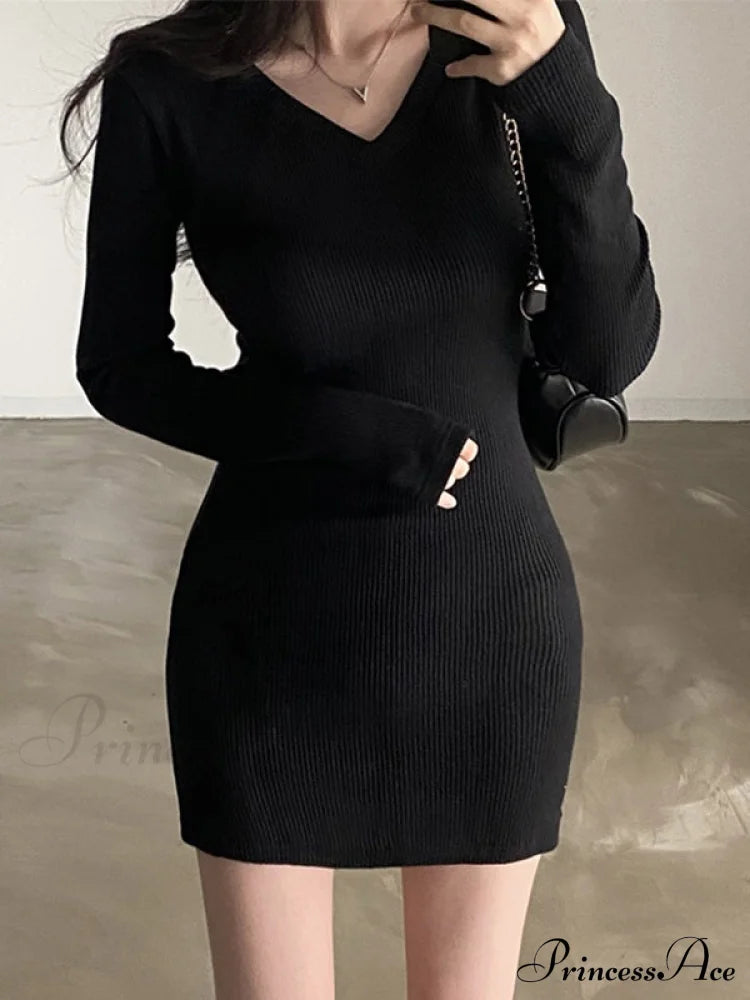 Knitted Batwing Sleeve Trendy High Waist Midi Dress Mini Dresses