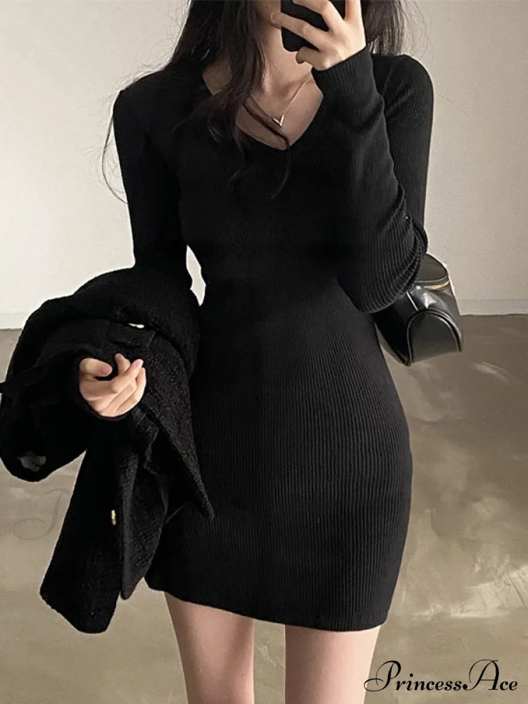 Knitted Batwing Sleeve Trendy High Waist Midi Dress Mini Dresses