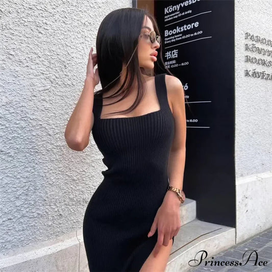 Knitted Bodycon Backless Mini Dress Black / S