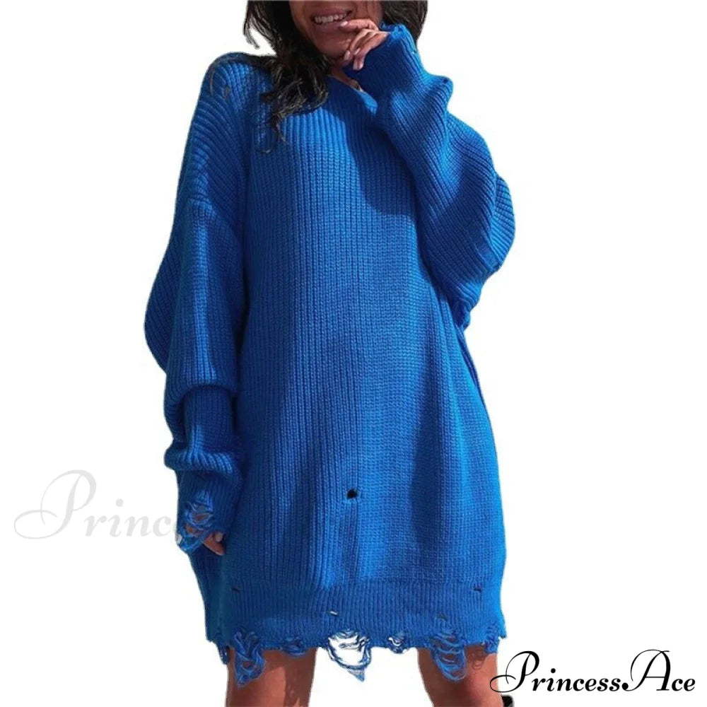 Knitted Casual O Neck Long Sleeve Fashion Sweater 01 Blue / S Sweaters-L