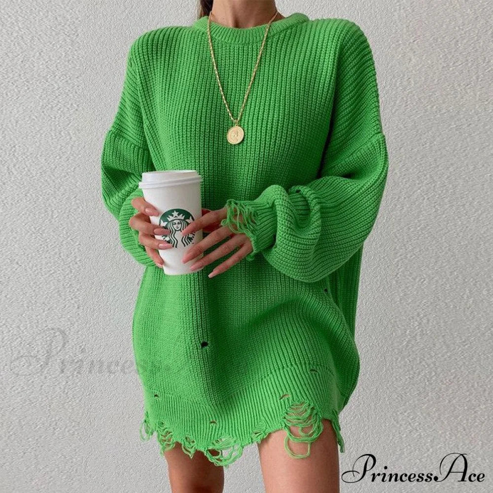 Knitted Casual O Neck Long Sleeve Fashion Sweater 01 Green / S Sweaters-L