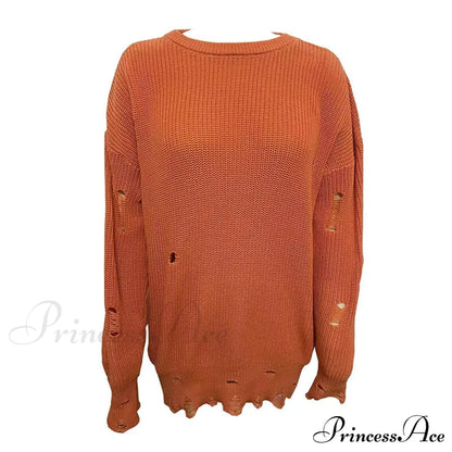 Knitted Casual O Neck Long Sleeve Fashion Sweater 01 Orange / S Sweaters-L