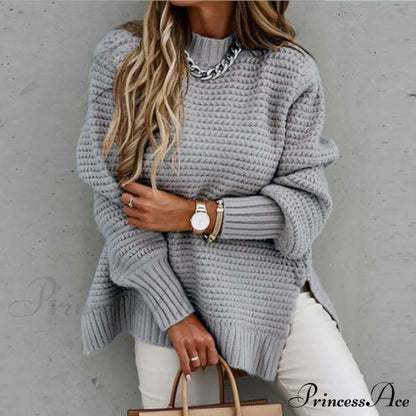 Knitted Casual O Neck Long Sleeve Fashion Sweater 02 Gray / S Sweaters-L