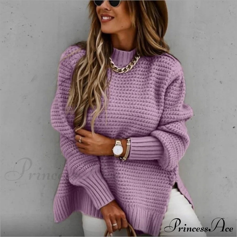 Knitted Casual O Neck Long Sleeve Fashion Sweater Sweaters-L