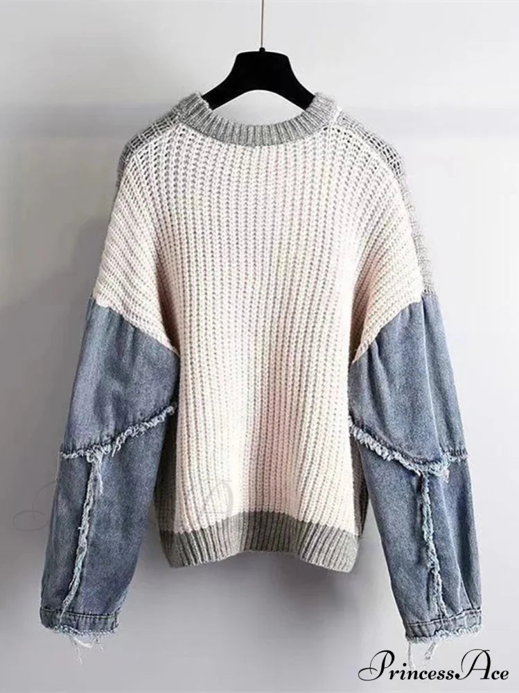 Knitted Color Block Turtleneck Modern Long Sleeve Sweater - Pink Sweaters-L