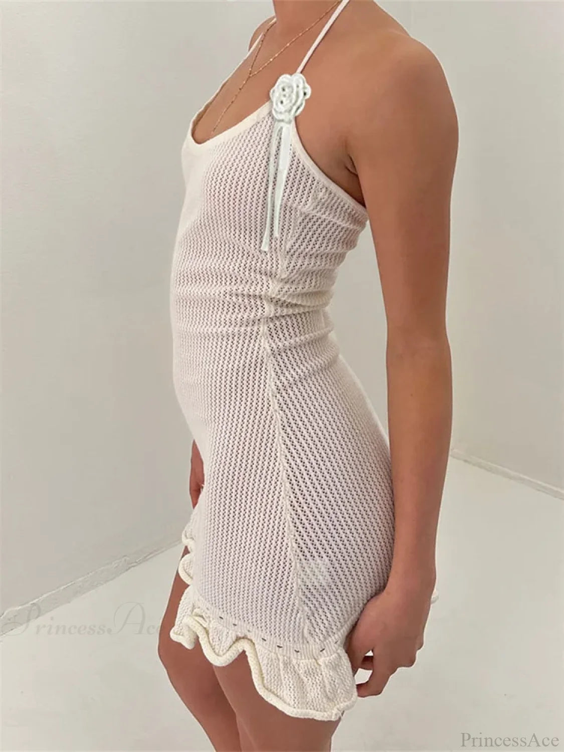 Knitted Flower Ruffled Mini Dress minidress-250223