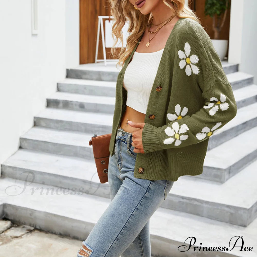 Knitted Flowered Cardigan Coats