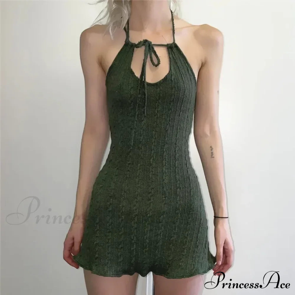 Knitted Grunge Green Folds Mini Dress