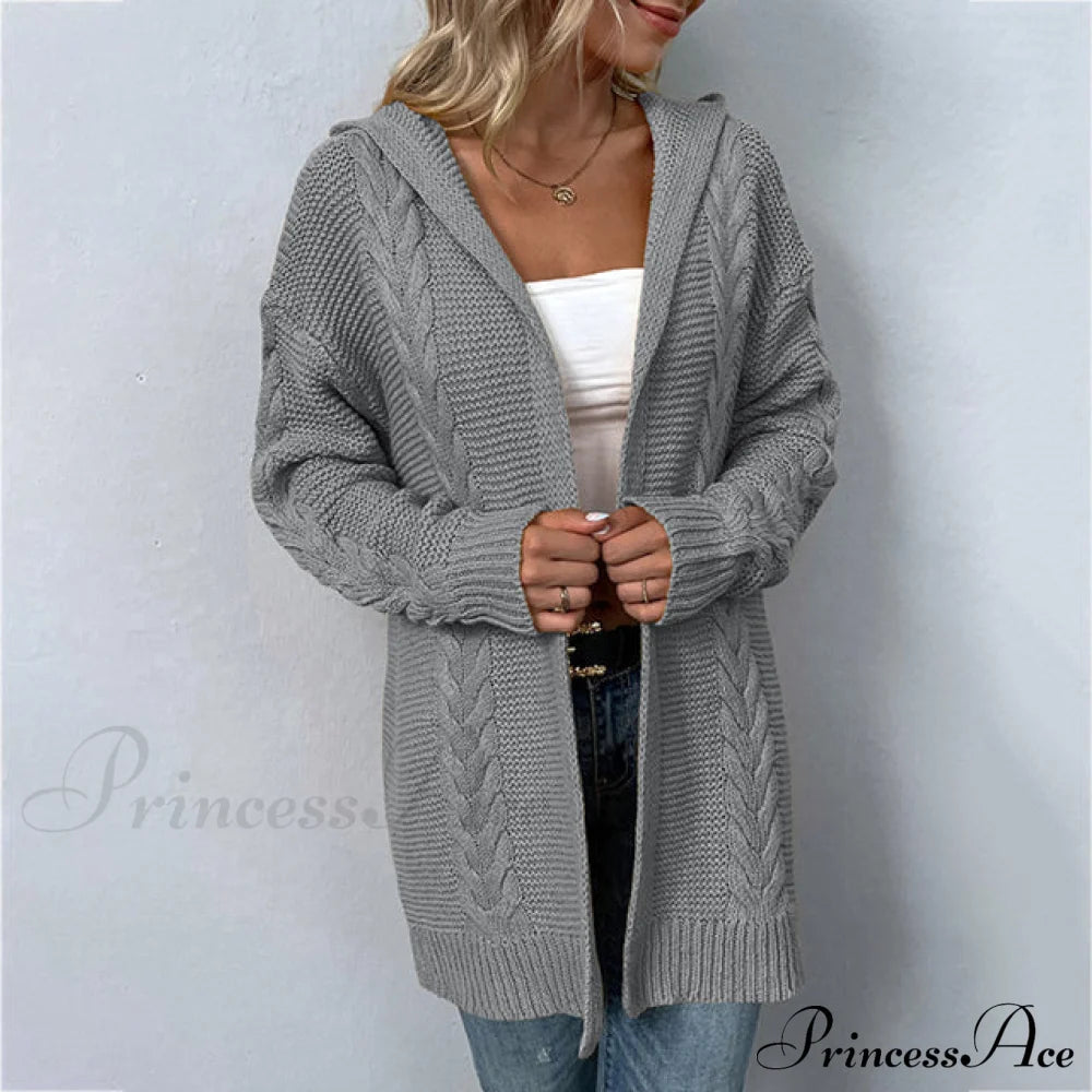 Casual Hooded Knitted Cardigan Gray best Best Sellings cardigan cardigans clothes Sale tops Topseller