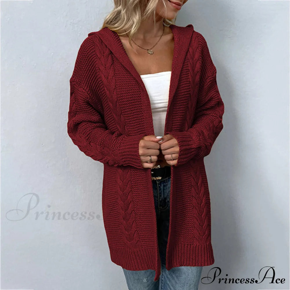 Casual Hooded Knitted Cardigan Red best Best Sellings cardigan cardigans clothes Sale tops Topseller