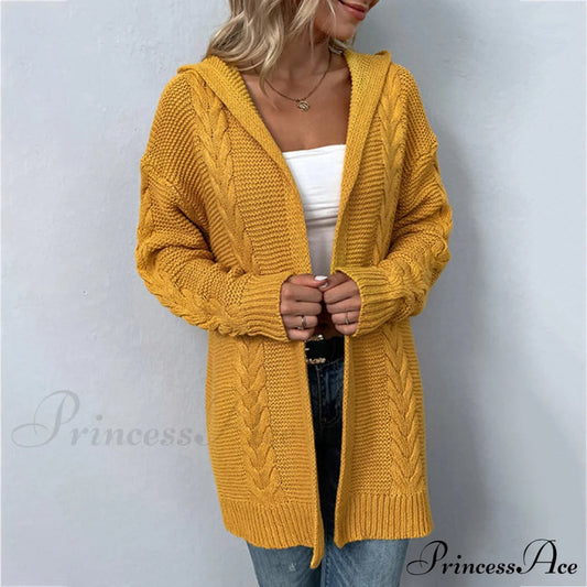 Casual Hooded Knitted Cardigan Yellow best Best Sellings cardigan cardigans clothes Sale tops Topseller