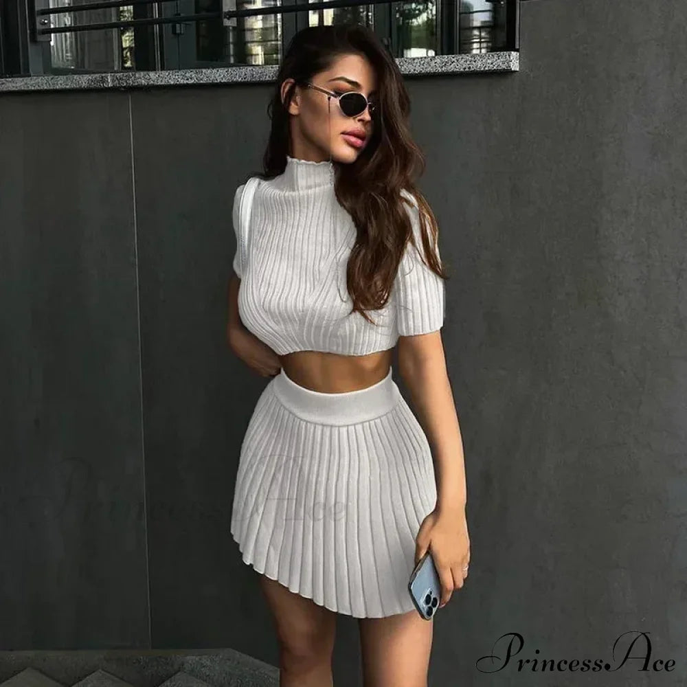 Knitted Pleated Matching Set Mini Dress