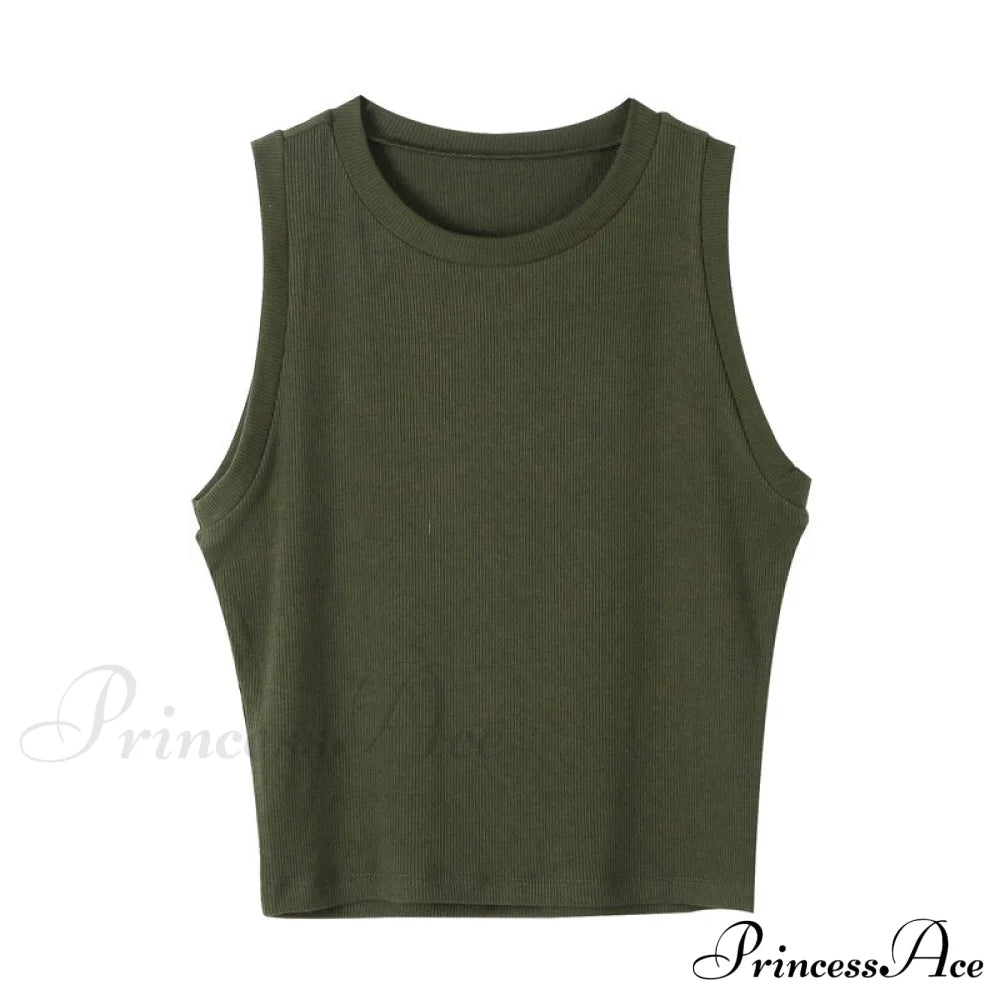 Knitted Ribbed Solid Vest Green / M