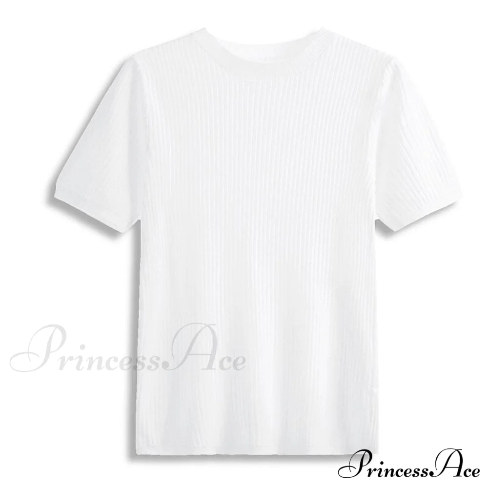 Knitted Short Sleeves Top White / One Size