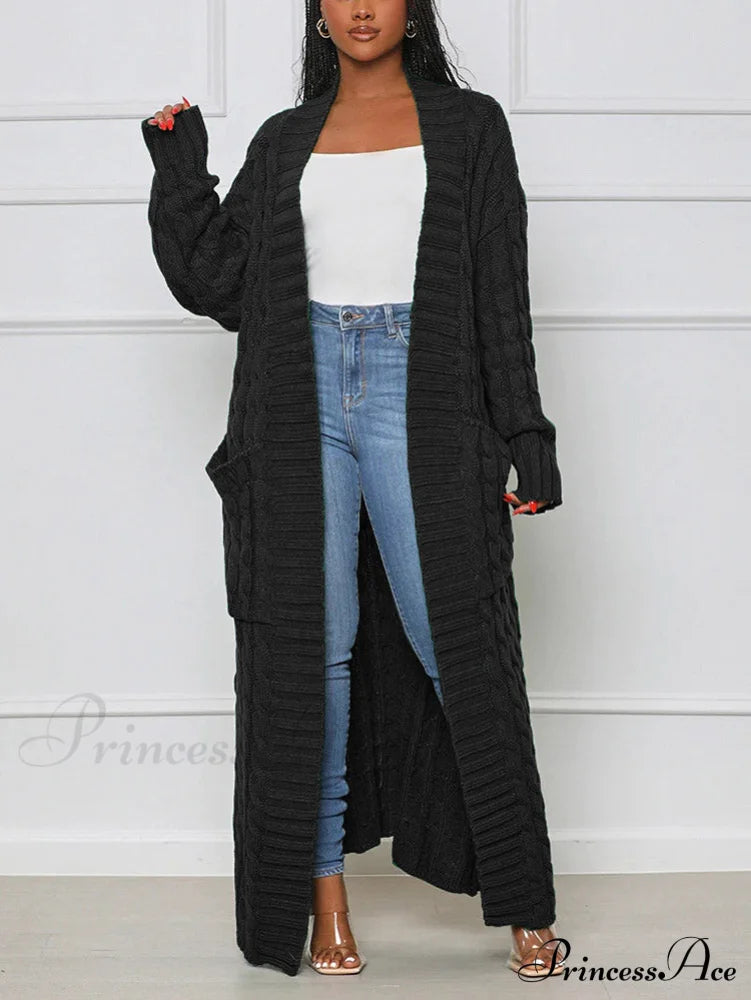 Knitted Solid Graceful Open Front Cardigan Black / S