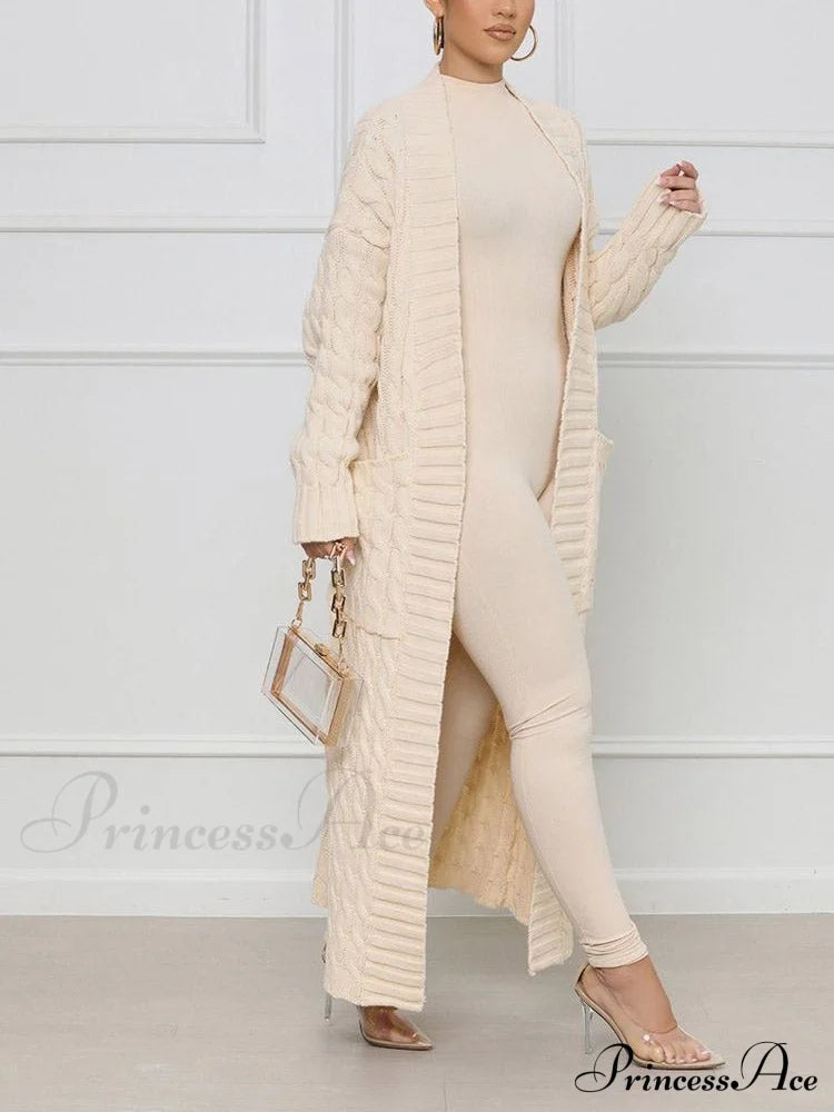 Knitted Solid Graceful Open Front Cardigan Creamy / S