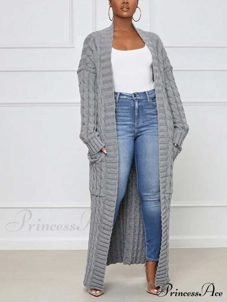 Knitted Solid Graceful Open Front Cardigan Gray / S