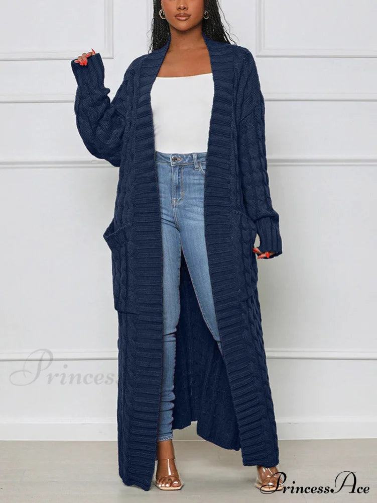 Knitted Solid Graceful Open Front Cardigan Navy / S