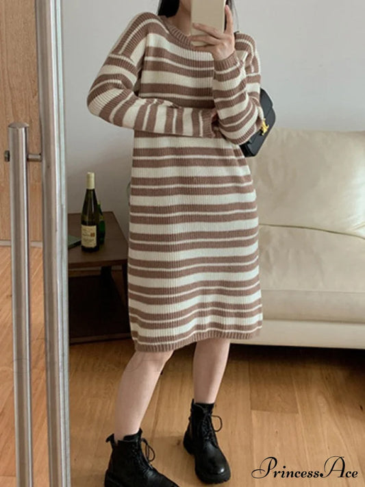 Knitted Stripe Long Trendy Sleeve Bolero Top Maxi Dresses